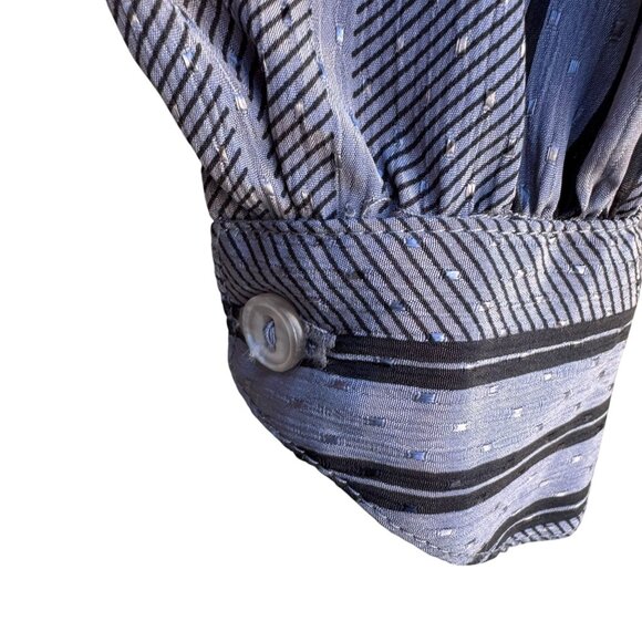 The Great American Short Story Vintage 70s Gray Striped Bow Puff Sleeve Blouse M - Picture 7 of 10
